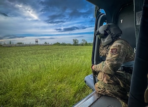 a person look out of a helicopter