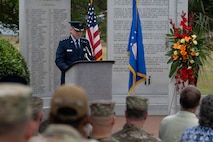 U.S. Air Force Lt. Gen. Michael Conley, commander of Air Force Special Operations Command, provides remarks during a ceremony for the 45th anniversary of Operation Eagle Claw at Hurlburt Field, Florida., April 24, 2025.