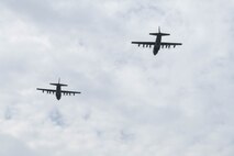U.S. Air Force Special Operations Command aircraft conduct a flyover during the 45th Operation Eagle Claw remembrance ceremony at Hurlburt Field, Florida., April 24, 2025.