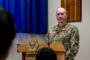 U.S. Air Force Lt. Gen. Stephen Jost, U.S. Forces Japan and Fifth Air Force commander, gives opening remarks.