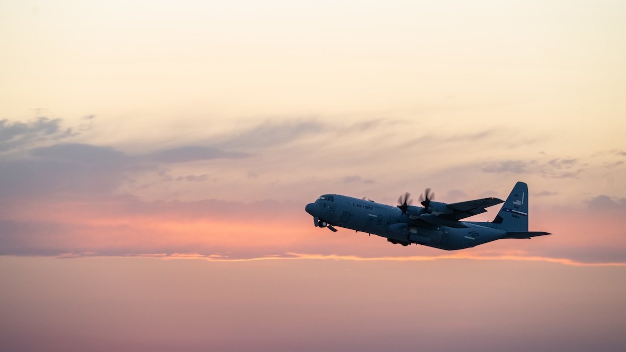 A C-130 flying