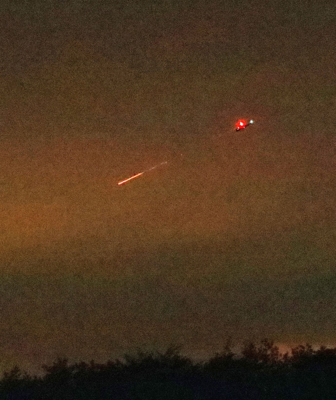 A rocket streaks through the sky heading towards its targets at range 59C on Fort Dix. The Marine Light Attack Helicopter Squadron 773 (HMLA-773) is a United States Marine Corps helicopter squadron. The squadron is based at Joint Base McGuire–Dix–Lakehurst, NJ and falls under the command of Marine Aircraft Group 49 (MAG-49).  (Images provided by the Fort DIX USASA Training Division / Steven Roussel)