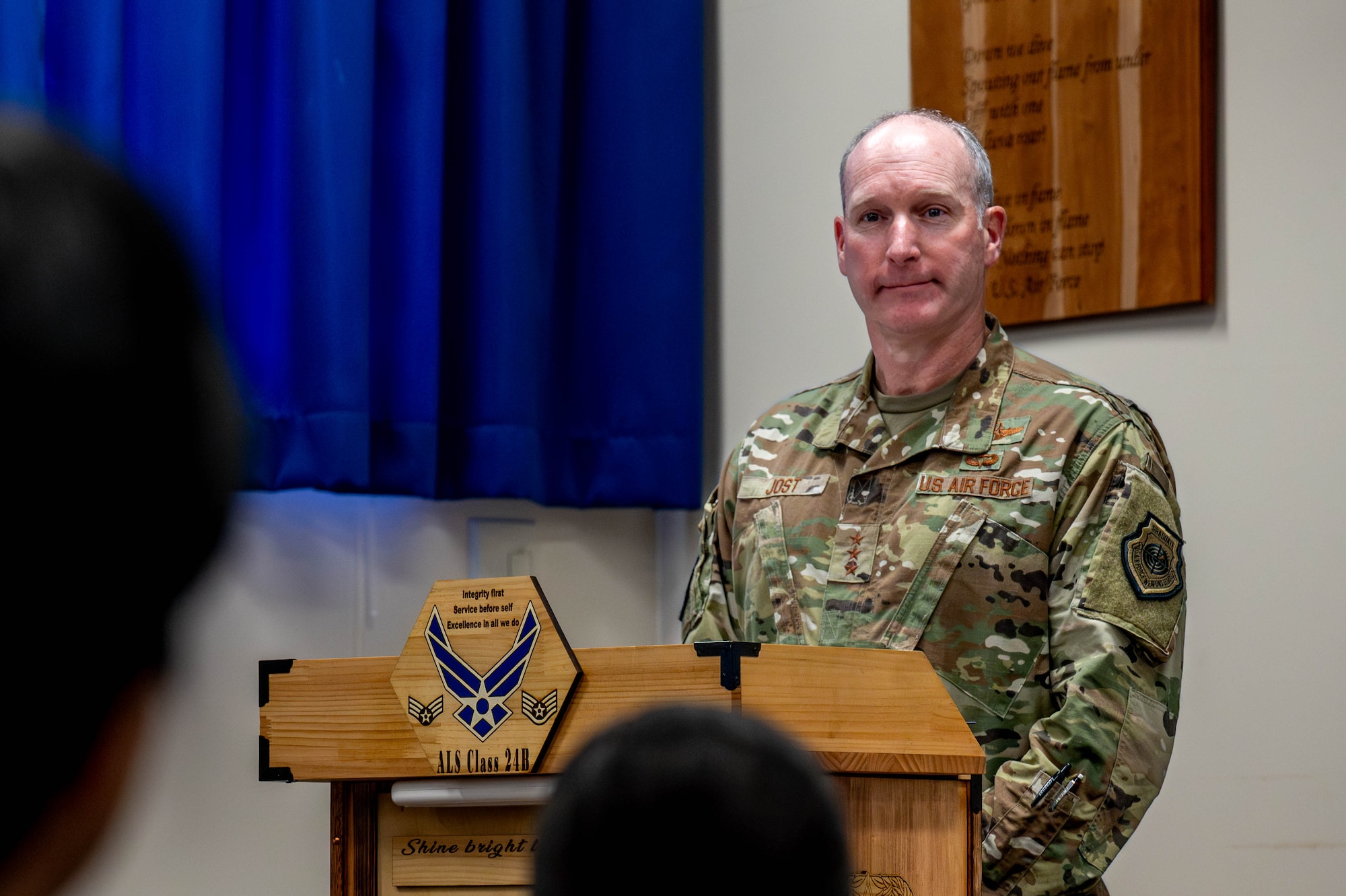 U.S. Air Force Lt. Gen. Stephen Jost, U.S. Forces Japan and Fifth Air Force commander, gives opening remarks.