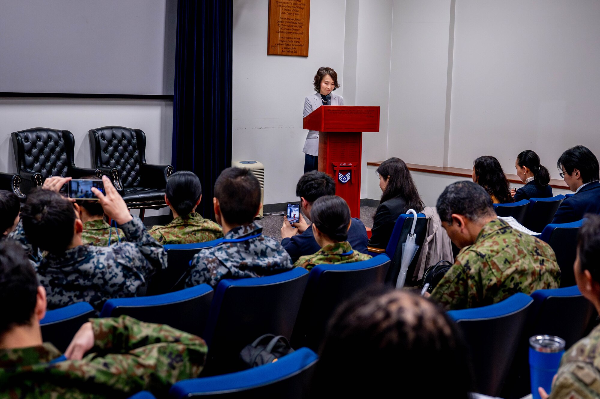 Hirose Ritsuko, Japan Ministry of Defense minister’s secretariat and evidence-based policymaking director general, speaks.