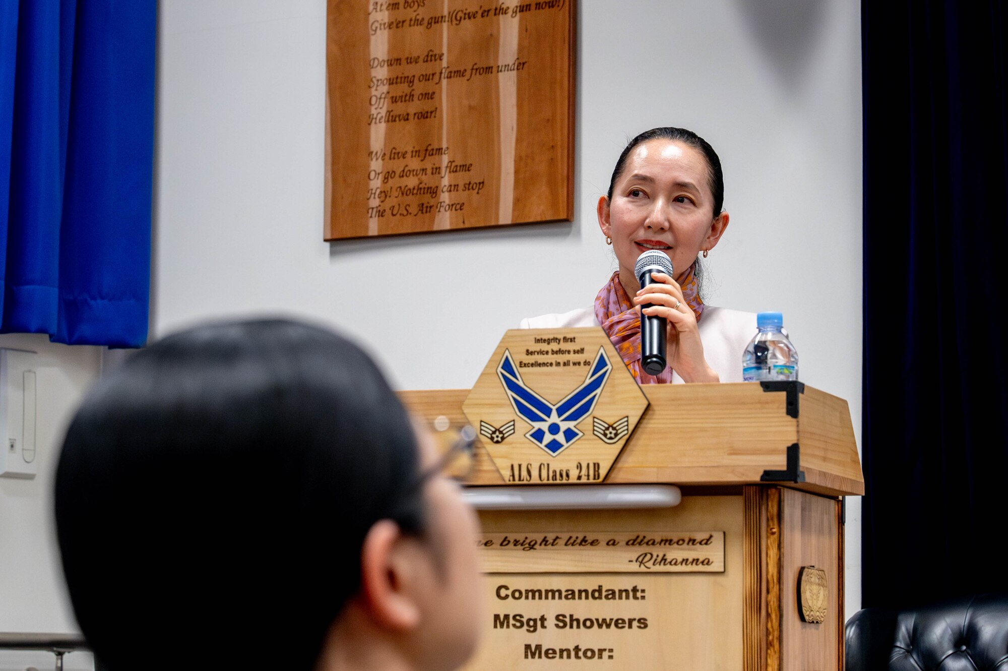 Tomoko Matsuzawa, Japan Ministry of Defense Director, Office of International Cooperation on Women, Peace and Security, speaks.
