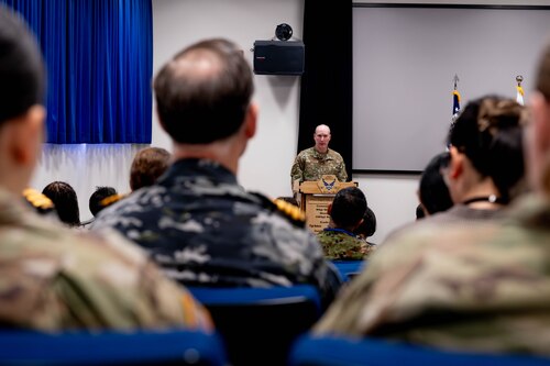 U.S. Air Force Lt. Gen. Stephen Jost, U.S. Forces Japan and Fifth Air Force commander, gives opening remarks.