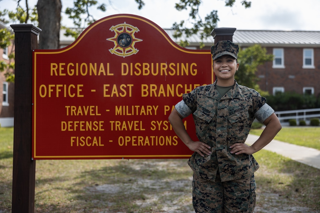 U.S. Marine Corps Pfc. Daisy Deanda, a finance technician with Headquarters and Service Battalion, 2nd Marine Logistics Group, poses for a photo at Marine Corps Base Camp Lejeune, North Carolina, April 23, 2025. Deanda’s command selected her as Warrior of the Week due to her dedication to professional and personal growth. While being a recent addition to the unit, Deanda’s command highlights her excellence in physical fitness, her drive and independence for volunteering with the Single Marine Program and local church, and her hard work ethic after successfully completing over 800 travel vouchers for Marines in 2nd MLG. Deanda also recently won Service Company Marine of the Quarter for all of these qualities and accomplishments. Each week, 2nd MLG recognizes one outstanding Marine or Sailor that goes above and beyond in their duties and embodies the qualities of an outstanding service member. (U.S. Marine Corps photo by Cpl. Meshaq Hylton)