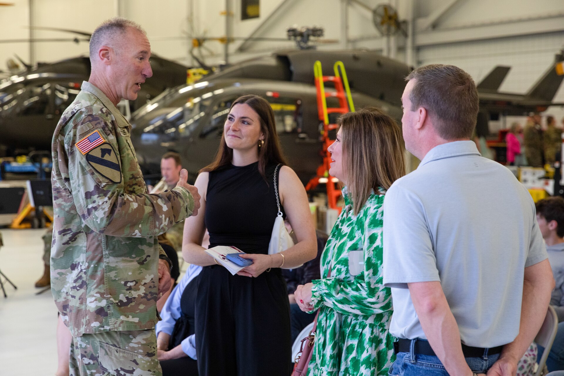 Brig. Gen. Brian Wertzler, Deputy Adjutant General, Kentucky Army National Guard, speaks with families of deploying Soldiers on April 25, 2025 in Frankfort, Kentucky. Approximately 30 Soldiers from the 2-238th are deploying to Europe in support of intratheater aeromedical evacuations. (U.S. Army National Guard photo by Sgt. First Class Ryan Wilhoit)