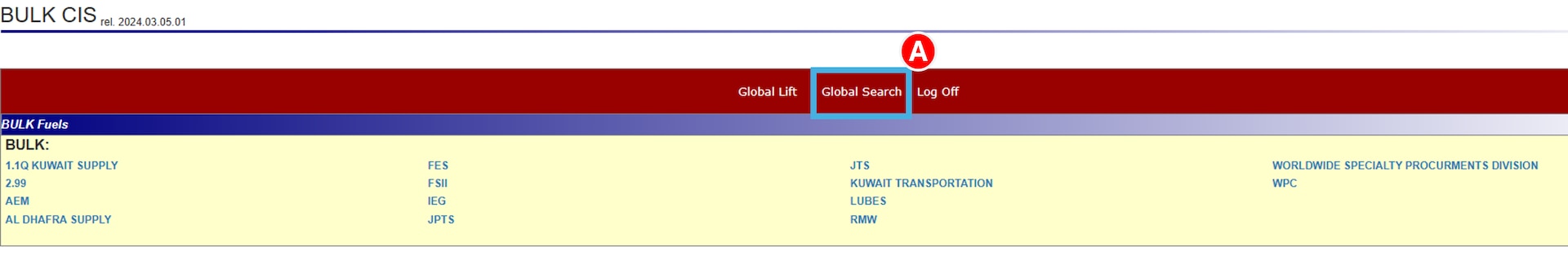 DLA Energy's Contract Information System (CIS) Global Search option highlighted.