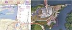 Map for parking and media interviews for the Coast Guard, state, local first responders boat drills on the Tennessee River near Florence, Alabama, on April 30, 2025.