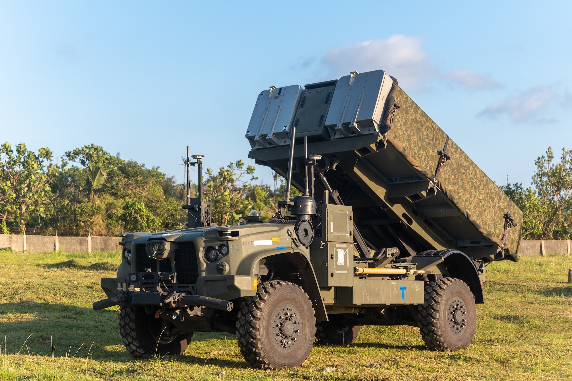 A U.S. Marine Corps Navy-Marine Corps Expeditionary Ship Interdiction System assigned to Medium-Range Missile Battery, 3d Marine Littoral Combat Team, 3d Marine Littoral Regiment, 3d Marine Division is staged at Basco, Philippines, April 26, 2025. This marks the inaugural deployment of the newly fielded Marine Corps weapon system to the Philippines and serves as a major milestone for the continuously developing U.S.-Philippine Alliance. Balikatan is a longstanding annual exercise between the Armed Forces of the Philippines and the U.S. military designed to strengthen our ironclad alliance, improve our capable combined force and demonstrate our commitment to regional security and stability. (U.S. Marine Corps photo by Chief Warrant Officer 2 Trent Randolph)