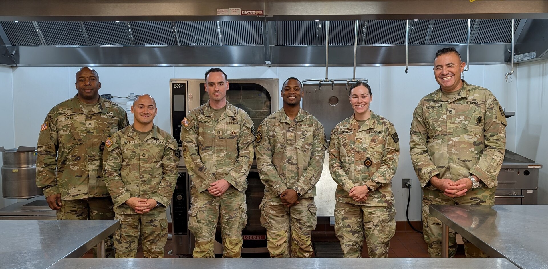 Nutrition and Diet Therapy Course. Left to Right: Staff Sgt. Airen Cabell, Staff Sgt. Hermes Matos, Staff Sgt. Mason Wilkes, Tech. Sgt. James Good, Maj. Kelly Wood, Sgt. 1st Class Jorge Rodriguezsolis.