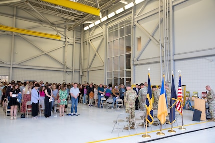 Families and senior leaders of the Kentucky National Guard gathered at the Army Aviation Support Facility on April 25, 2025 is support of the 2-238th MEDEVAC deployment. Approximately 30 Soldiers from the 2-238th are deploying to Europe in support of intratheater aeromedical evacuations. (U.S. Army National Guard photo by Sgt. First Class Ryan Wilhoit)