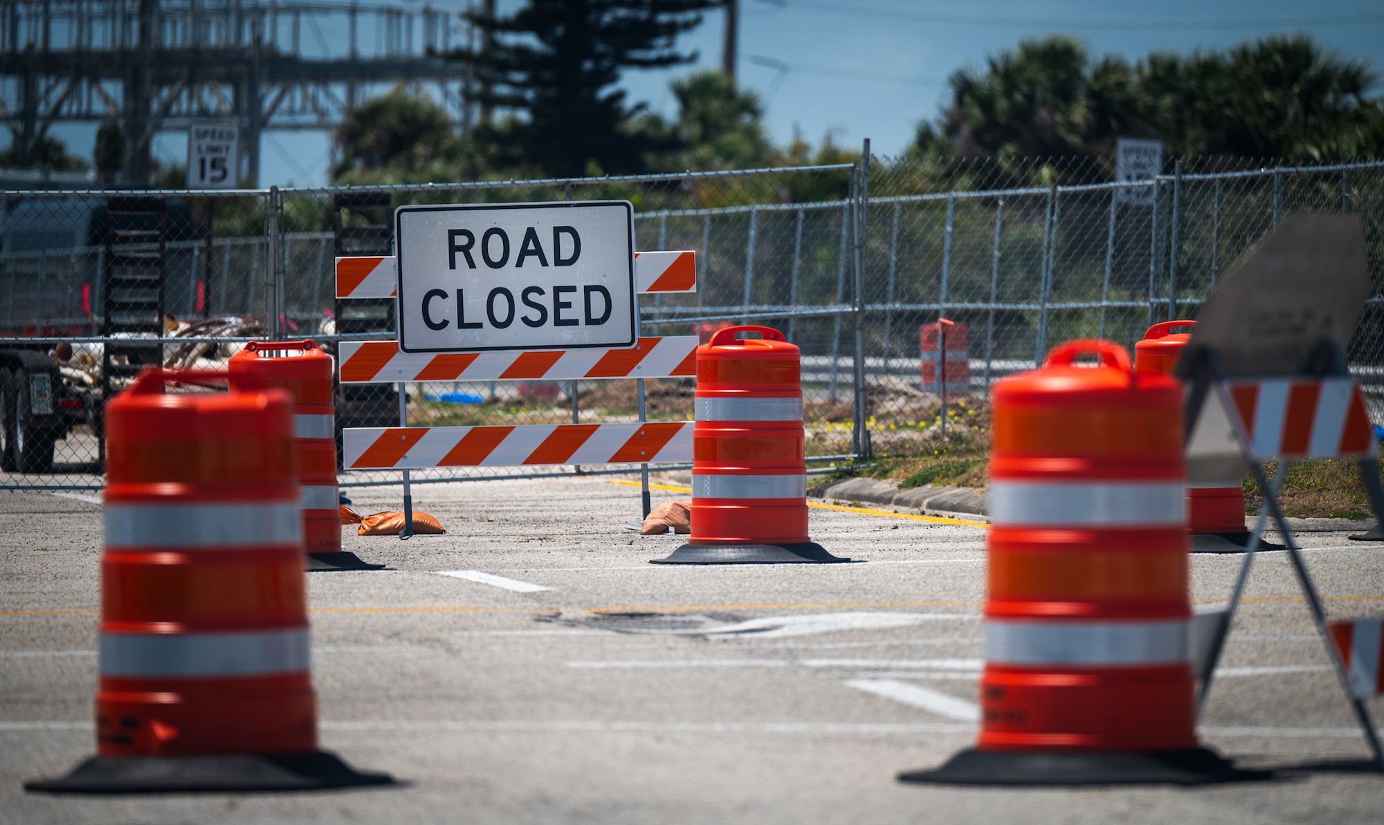 A road sign at a construction site.