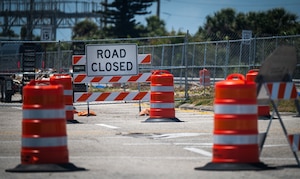A road sign at a construction site.