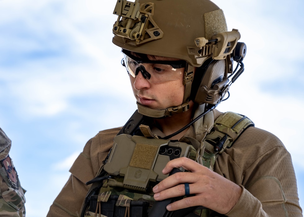 U.S. Air Force Senior Airman Matthew Helms, 56th Civil Engineer Squadron explosive ordnance disposal technician, analyzes data from an X-ray system during a field exercise.
