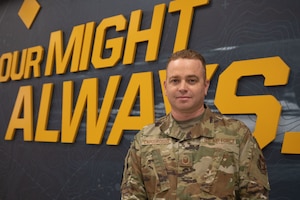U.S. Air Force Master Sgt. Rob Capogrosso, 353d Recruiting Squadron recruiter, poses in the Base Exchange at Davis-Monthan Air Force Base Arizona, April 25, 2025. Recruiting is a special duty assignment that Airmen can apply for in support of recruiting efforts across the nation. (U.S. Air Force photo by Airman Jaden Kidd)