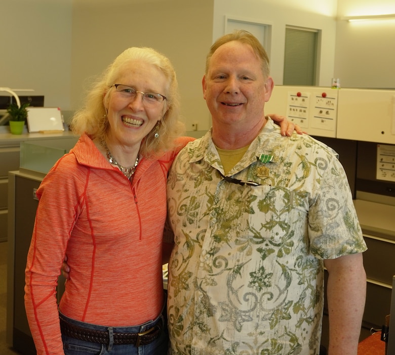 Photo of Security and Law Enforcement Chief John Landers with Gwen Nold, former Seattle District CHRA human resource specialist. (Courtesy John Landers)