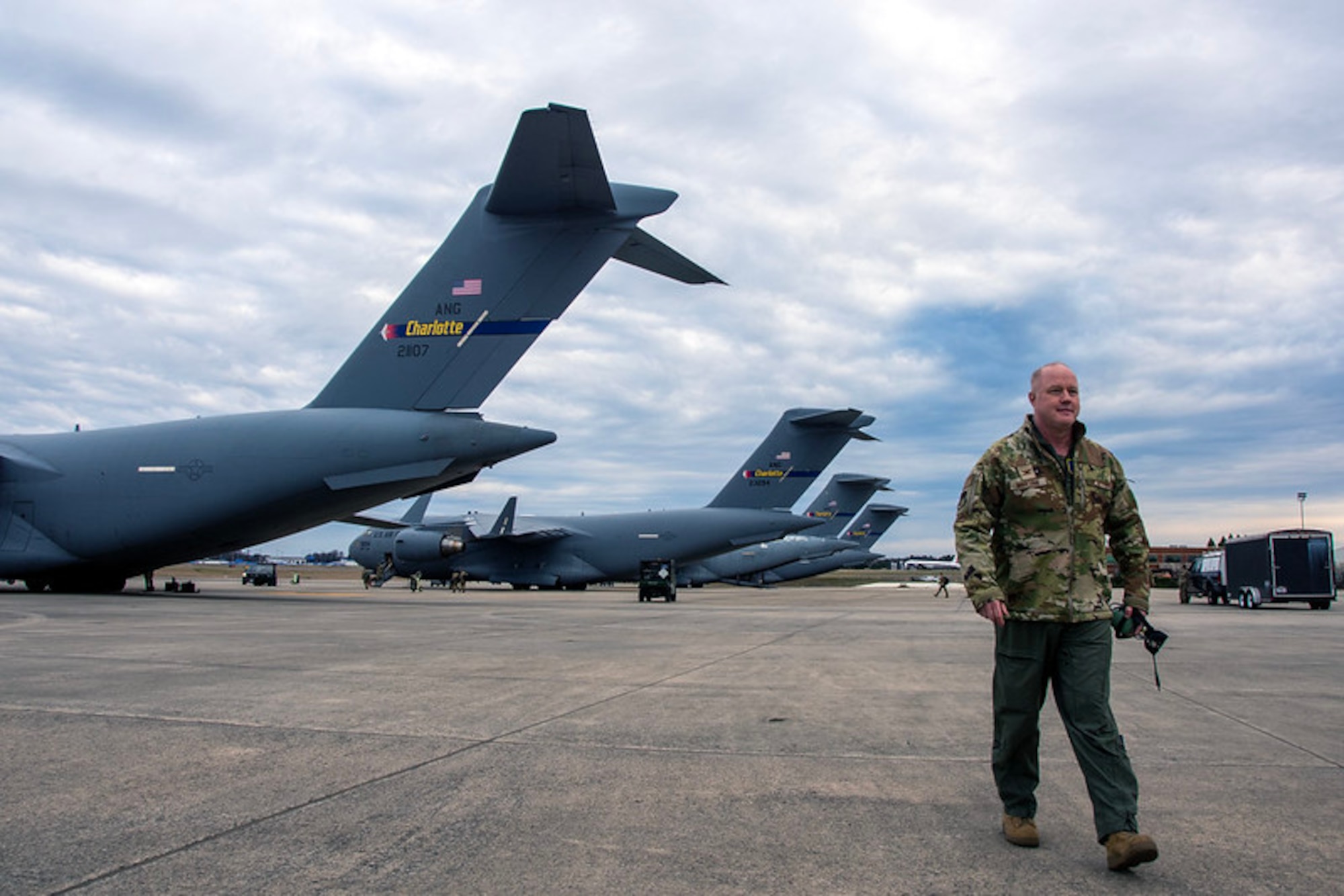 U.S. Air Force Col. Daniel Martinie, North Carolina Joint Force Headquarters-Air, State Air Surgeon and Staff Sgt. Idris cates, 145th Medical Group, medical technician pose for a photo in an exam room at Charlotte-Douglas International Airport base, March 8, 2025.