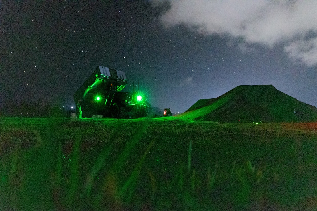 U.S. Marines with Medium-Range Missile Battery, 3d Marine Littoral Combat Team, 3d Marine Littoral Regiment, 3d Marine Division conduct a simulated fire-mission with the Navy-Marine Corps Expeditionary Ship Interdiction System in Basco, Philippines, April 26, 2025.