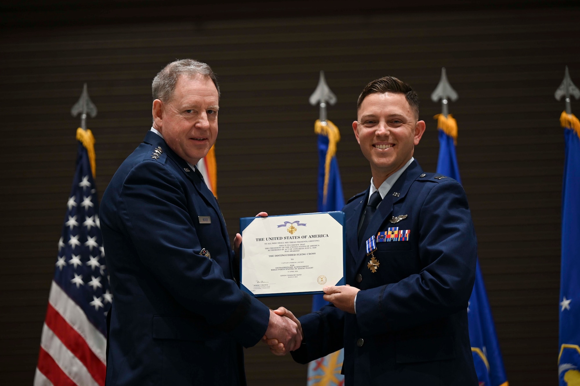 Setrin was decorated for his heroism during a combat air refueling mission in support of Operation Inherent Resolve in April 2024.