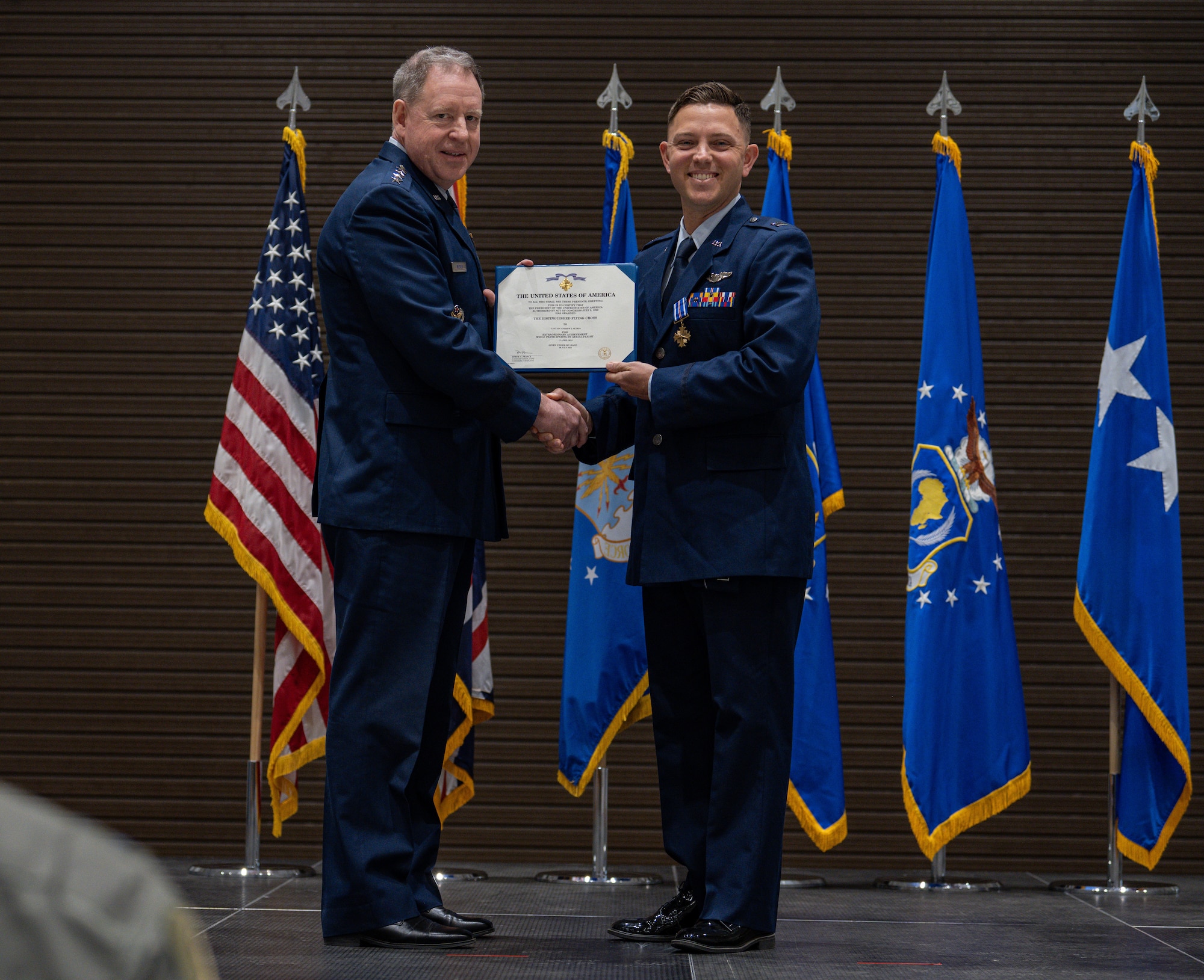 Setrin was recognized for his actions during a high-risk aerial mission where he played a critical role in supporting a large coalition air defense effort by refueling combat aircraft under fire, helping to stop a major Iranian attack and protect allied forces.