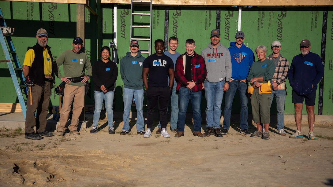 U.S. Marines and Sailors with the 24th Marine Expeditionary Unit (MEU), volunteer with the Habitat for Humanity foundation in Wilmington, N.C., April 16, 2025. 24th MEU Marines and Sailors volunteer with different organizations to give back to local communities and build relationships. (U.S. Marine Corps photo by Cpl. Victoria Hutt)