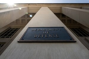 The Department of Defense sign at the entrance of the Pentagon.