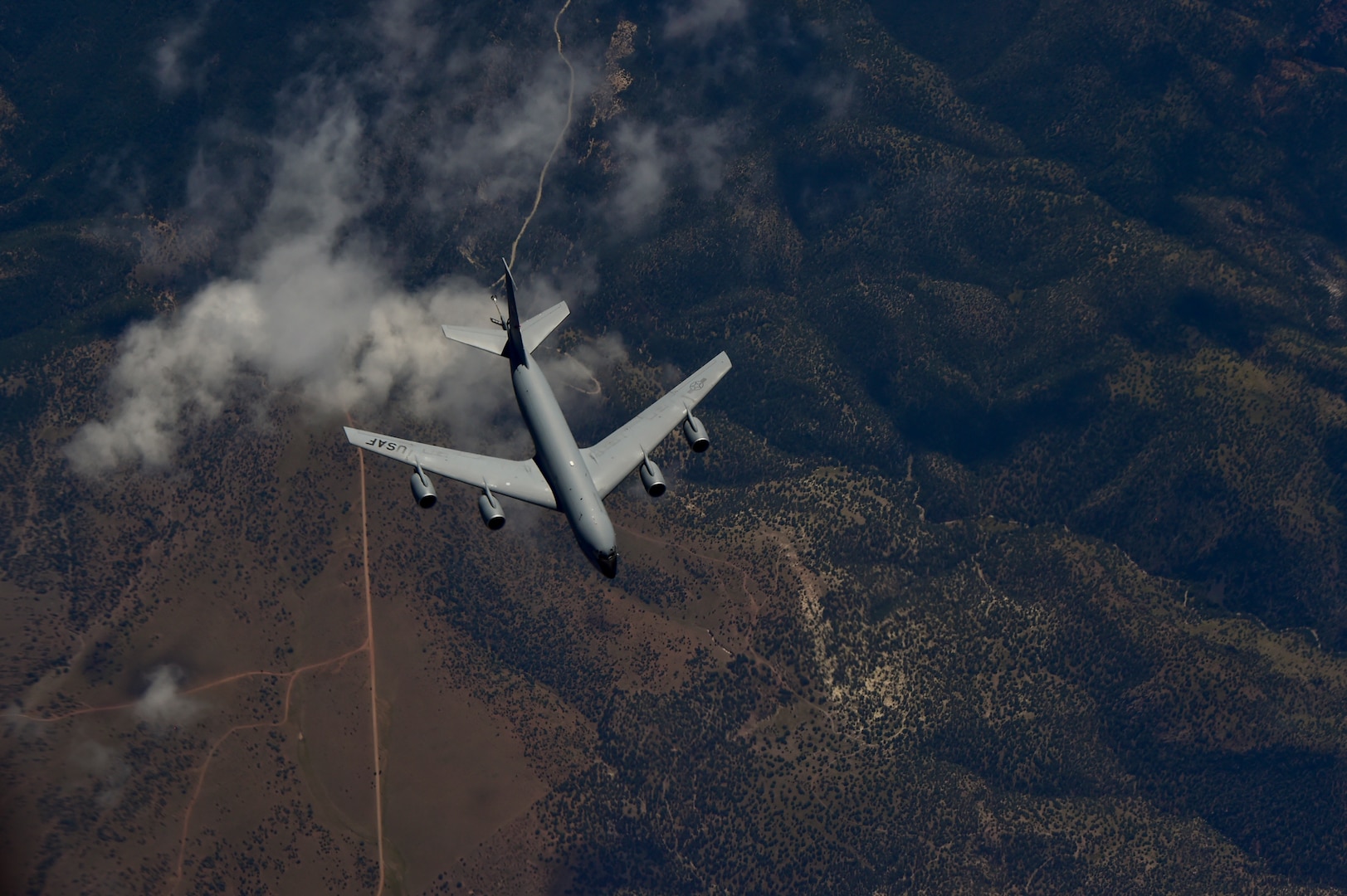KC-135 flies in the sky