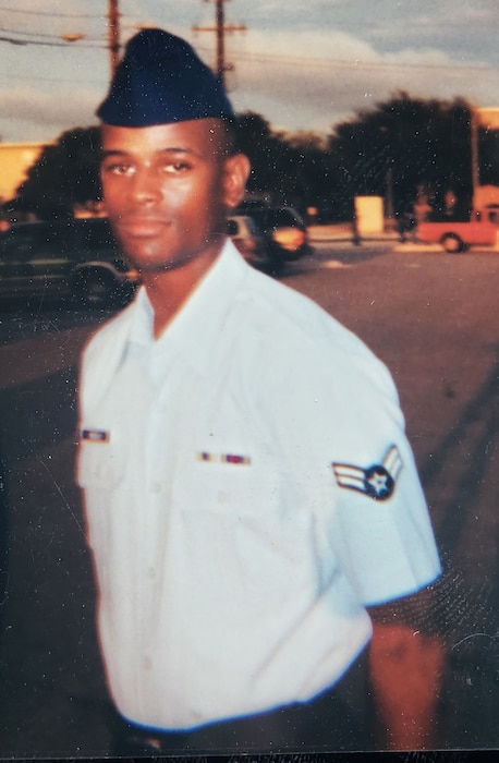 U.S. Air Force Airman 1st Class Leray Smedley, poses for a photo after graduating Basic Military Training, Nov. 13, 2001, at Joint Base San Antonio, Texas.