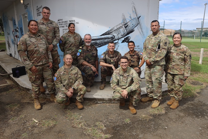 Soldiers from the 322nd Civil Affairs Brigade’s functional specialty team pose for a photo on April 24, 2025 at Tontouta Air Base.