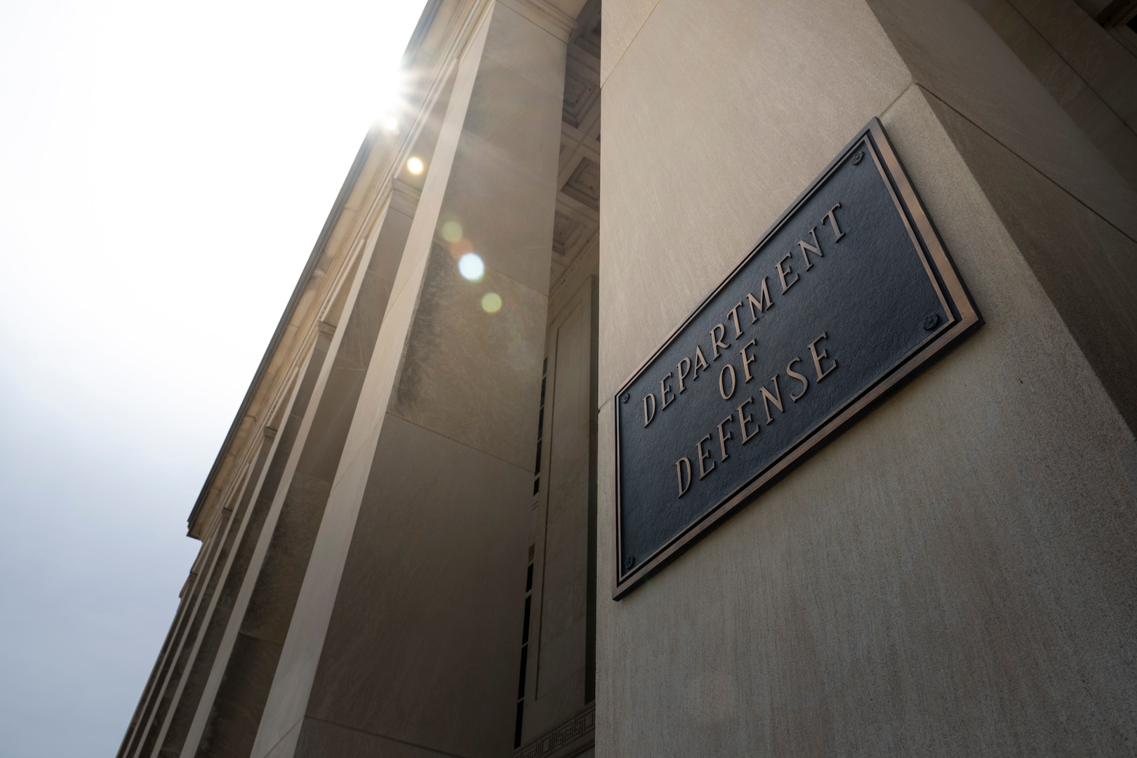 A Department of Defense sign outside of the Pentagon.