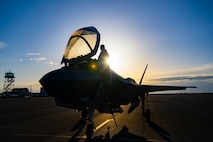 A photo of a pilot climbing into an F-35