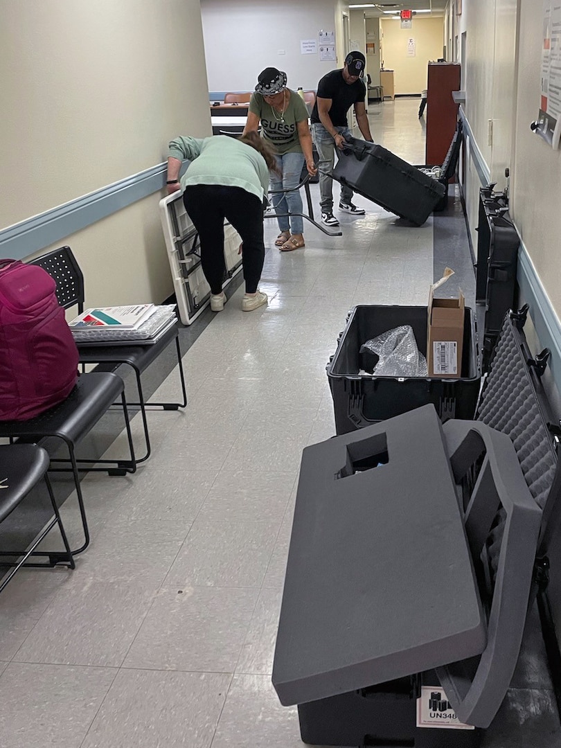 USMEPCOM personnel begin setting up the first "MEPS in a Box" at Camp Mabry. USMEPCOM launched the mobile "MEPS in a Box" initiative with a pilot in Austin, Texas, April 28-30, to provide full-service applicant processing in underserved areas and expand recruiting capacity.