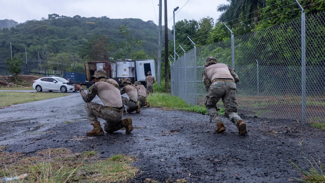 Panamanian security forces practice squad movements while being instructed by U.S. Marines with 1st Battalion, 8th Marines, 6th Regiment, 2d Marine Division in Rodman, Panama, April 22, 2025. U.S. Southern Command is focused on increasing partner nation capacity and interoperability in the region and reflects the United States’ enduring promise of friendship, partnership, and solidarity with the Panamanian people. (U.S. Marine Corps photo by Lance Cpl. Francis Hrosar)