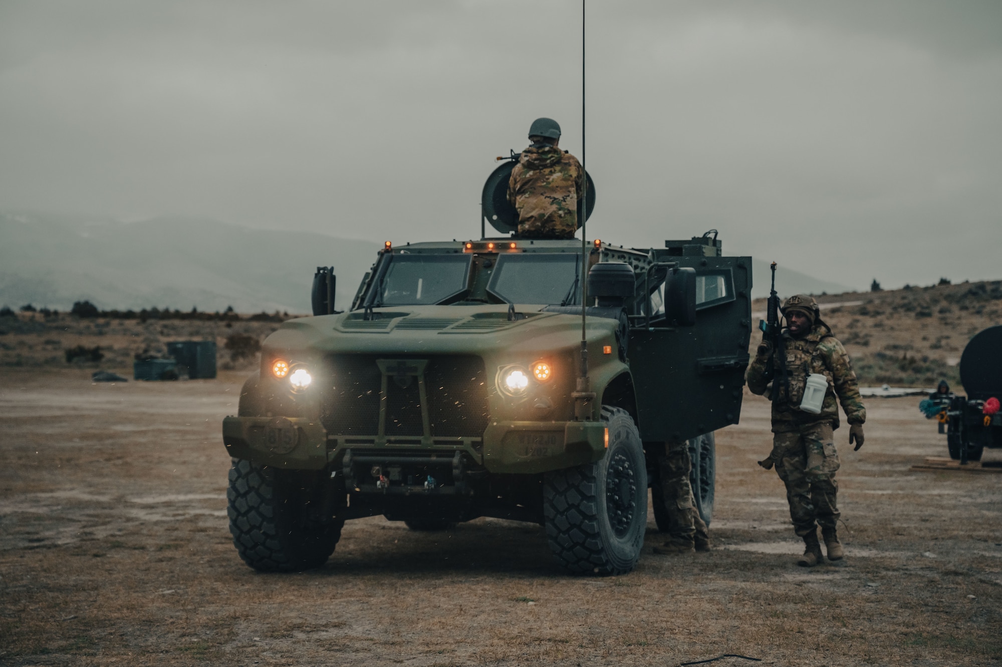 joint light tactical vehicle with airmen around it.