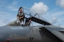 U.S. Air Force Col. David Anderson, 159th Fighter Wing commander, exits an F-15C Eagle, after landing at Chennault International Airport in Lake Charles, La., April 29, 2025. The 159th Fighter Wing worked with leadership from the 2nd Bomb Wing to train together and build a greater working relationship. (U.S. Air Force photo by Senior Airman Seth Watson)