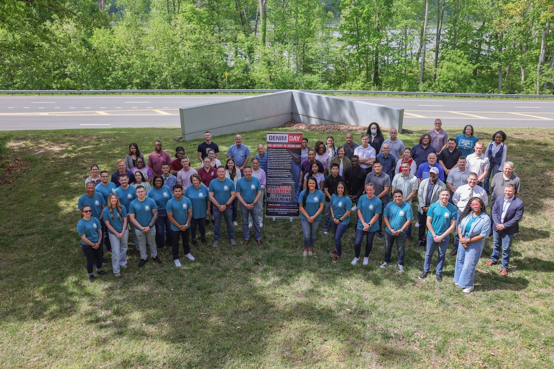 Members of Marine Corps Recruiting Command support Denim Day during Sexual Assault Awareness and Prevention Month on Marine Corps Base Quantico, Va., April 30, 2025. Denim Day is an internationally recognized Sexual Assault Awareness and Prevention Month event, encouraging people to wear denim as a visible means of protesting the misconception surrounding sexual violence and expressing support for sexual assault survivors. (U.S. Marine Corps photo by Lance Cpl. Brenna Ritchie