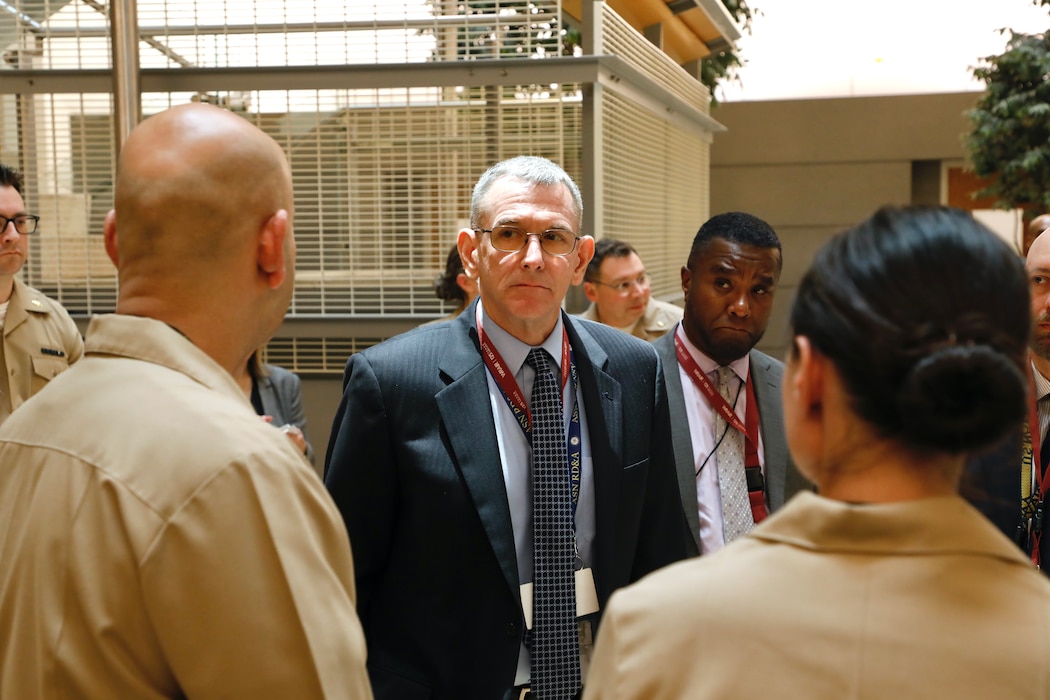 SILVER SPRING, Md. (April 28, 2025) Peter Reddy, Deputy Assistant Secretary of the Navy for Research, Development, Test, and Engineering meets with NMRC staff during an official visit. NMRC showcased its core capabilities and functions in support of U.S. service members. NMRC conducts research in support of Navy, Marine Corps and joint U.S. warfighter health, readiness and lethality, across a broad spectrum of activity from basic science in the laboratory to field studies in austere and remote areas of the world to investigations in operational environments. For 250 years, Navy Medicine, represented by more than 44,000 highly-trained military and civilian healthcare professionals, has delivered quality healthcare and enduring expeditionary medical support to the warfighter on, below, and above the sea and ashore. (U.S. Navy photo by Elliott Page /Released)