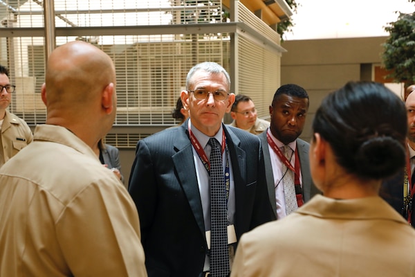 SILVER SPRING, Md. (April 28, 2025) Peter Reddy, Deputy Assistant Secretary of the Navy for Research, Development, Test, and Engineering meets with NMRC staff during an official visit. NMRC showcased its core capabilities and functions in support of U.S. service members. NMRC conducts research in support of Navy, Marine Corps and joint U.S. warfighter health, readiness and lethality, across a broad spectrum of activity from basic science in the laboratory to field studies in austere and remote areas of the world to investigations in operational environments. For 250 years, Navy Medicine, represented by more than 44,000 highly-trained military and civilian healthcare professionals, has delivered quality healthcare and enduring expeditionary medical support to the warfighter on, below, and above the sea and ashore. (U.S. Navy photo by Elliott Page /Released)