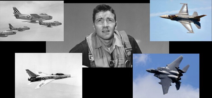 Photo of Col John Boyd and various airplanes