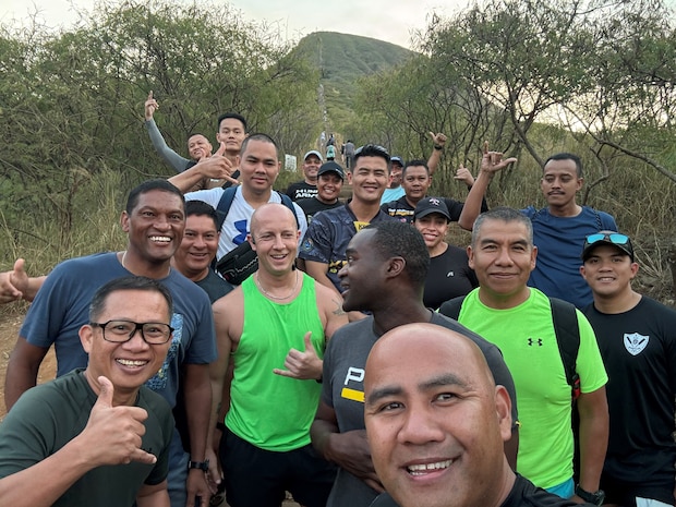 Senior enlisted leaders from over 25 countries, spanning the area of four geographical combatant commands, engage in camaraderie-building physical activities during the second annual senior enlisted leaders subject matter expert exchange, co-hosted by U.S. Indo-Pacific Command and the Daniel K. Inouye Asia-Pacific Center for Security Studies in Honolulu, April 21, 2025.