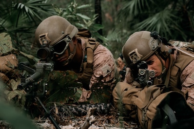 NORTHERN TERRITORY, Australia (April 29, 2025) — U.S. Marines with Marine Rotational Force – Darwin 25.3 post security during on-off drills from Royal Australian Air Force Base Darwin to Robertson Barracks, Darwin, Australia, April 29, 2025. This...