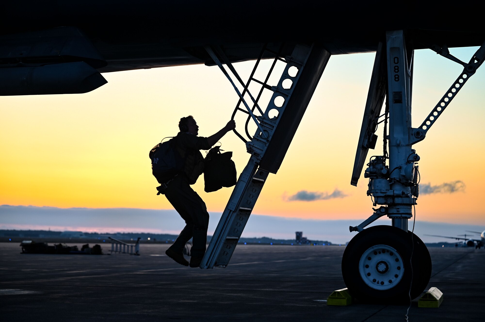 aircrew prepare to board a B-1B airplane