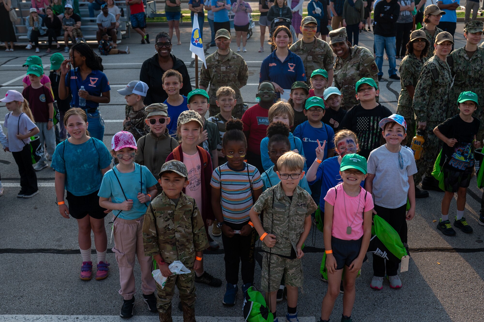 2025 Operation KIDS participants prepare for their mock deployment at the Vance Deployment Center, Goodfellow Air Force Base, Texas, April 26, 2025. Op KIDS provided an opportunity for children from the base and local communities to familiarize themselves with activities commonly found at deployed locations. (U.S. Air Force photo by Airman 1st Class James Salellas)
