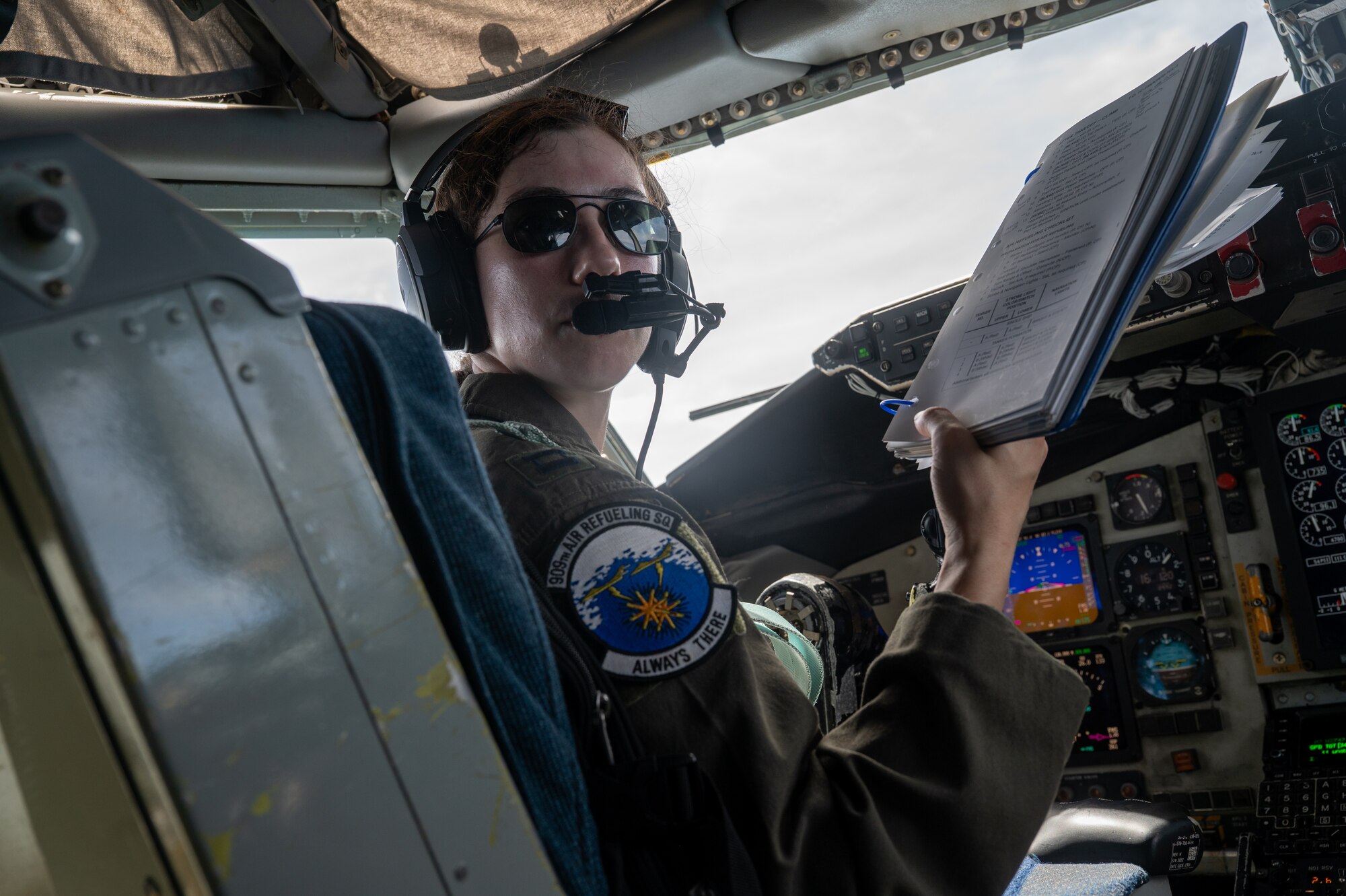 A U.S. Air Force pilot flies an aircraft.