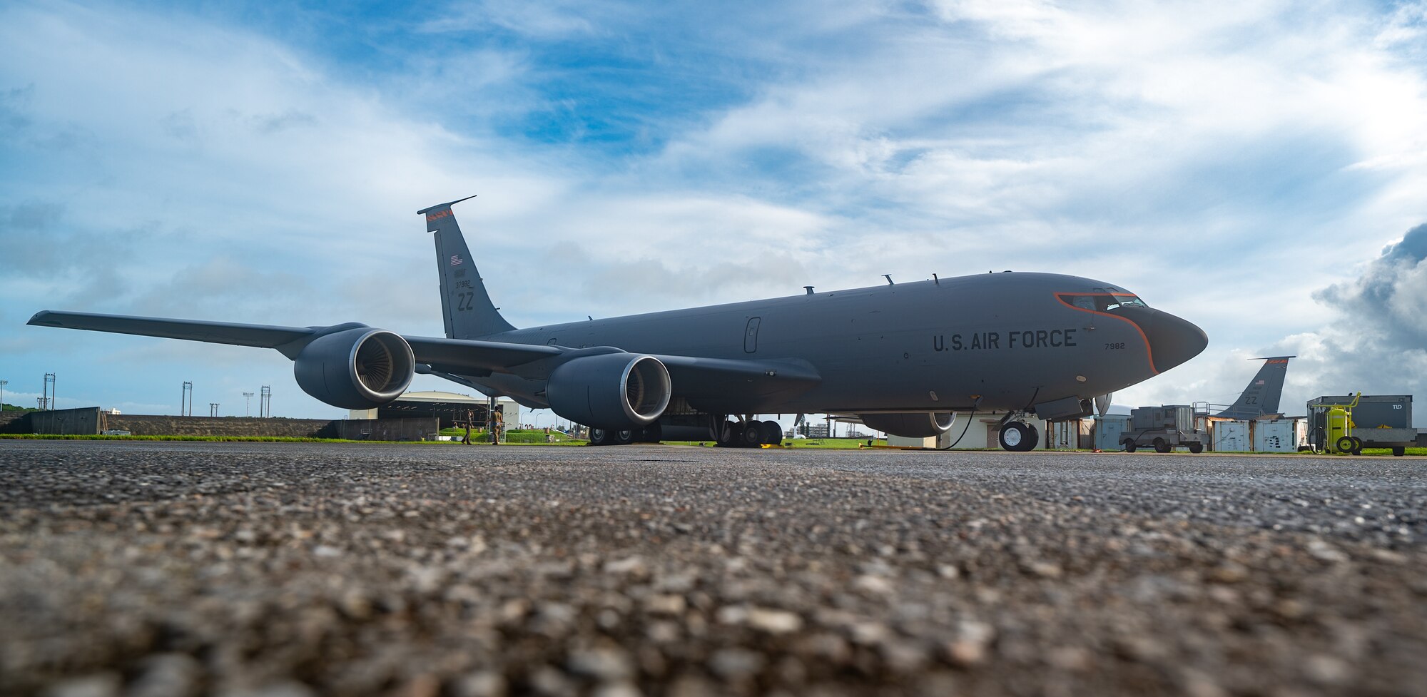 A U.S. Air Force aircraft sits on the flightline.