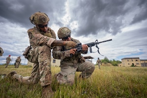 Airmen participate in weapons training.