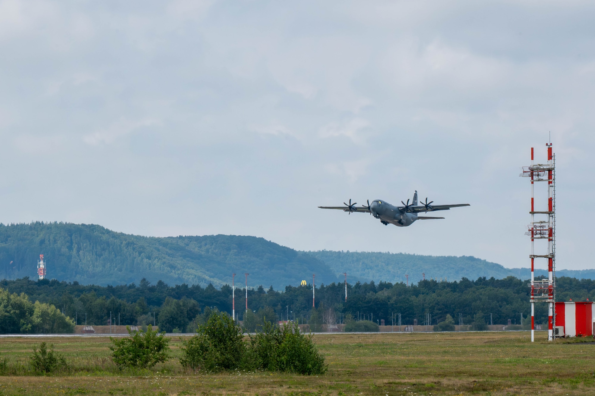 Aircraft takes off.