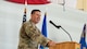 U.S. Air Force Col. Shaun Westphal, 5th Medical Group (5MDG) commander, offers parting words during the 5MDG change of command ceremony at Minot Air Force Base, North Dakota, July 31, 2025. During the ceremony, Westphal relinquished command to U.S. Air Force Col. Michael McCarthy.
